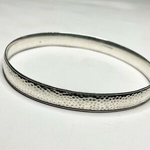Antique Sterling Hammered Bangle 8” Round 1930 Inscription